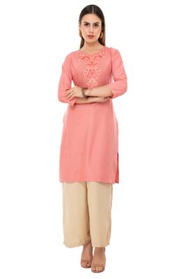 Pink embroidered cotton cotton-kurtis 1
