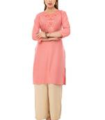 Pink embroidered cotton cotton-kurtis