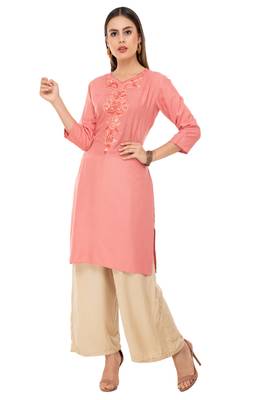 Pink embroidered cotton cotton-kurtis 4
