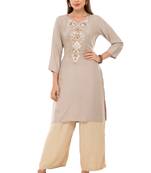 Beige embroidered cotton cotton-kurtis