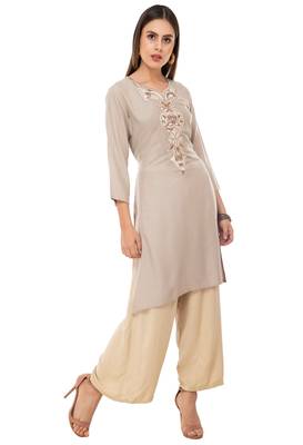 Beige embroidered cotton cotton-kurtis 4