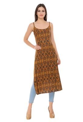 Brown embroidered cotton cotton-kurtis 1