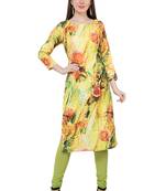 Yellow embroidered cotton cotton-kurtis