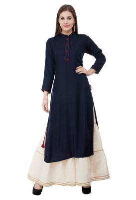 Blue embroidered cotton cotton-kurtis 1
