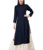 Blue embroidered cotton cotton-kurtis