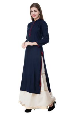 Blue embroidered cotton cotton-kurtis 3