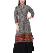 Black embroidered cotton cotton-kurtis
