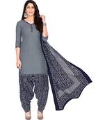 Women's Gey & Navy Blue Cotton Printed Readymade Patiyala Suit Set