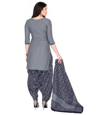 Women's Gey & Navy Blue Cotton Printed Readymade Patiyala Suit Set 2