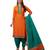 Women's Orange & Green Cotton Printed Readymade Patiyala Suit Set with matching mask