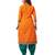 Women's Orange & Green Cotton Printed Readymade Patiyala Suit Set with matching mask