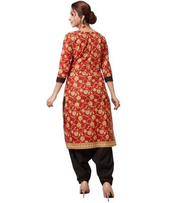 Women's Red & Black Cotton Printed Readymade Patiyala Suit Set with matching mask 2