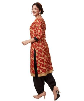 Women's Red & Black Cotton Printed Readymade Patiyala Suit Set with matching mask 3