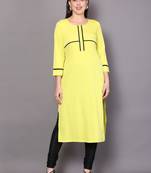 Yellow embroidered cotton cotton-kurtis