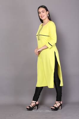 Yellow embroidered cotton cotton-kurtis 4