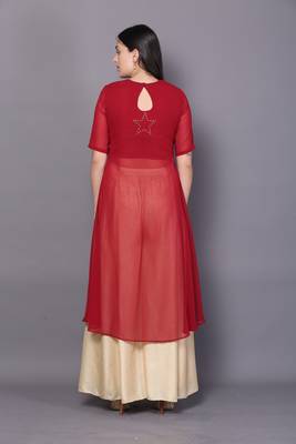 Red embroidered cotton cotton-kurtis 2