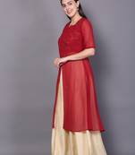 Red embroidered cotton cotton-kurtis