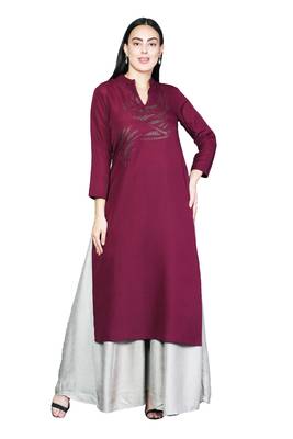 Maroon embroidered cotton cotton-kurtis 1
