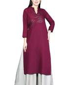 Maroon embroidered cotton cotton-kurtis