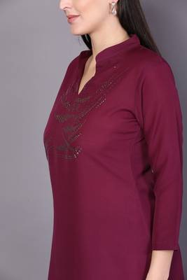 Maroon embroidered cotton cotton-kurtis 4