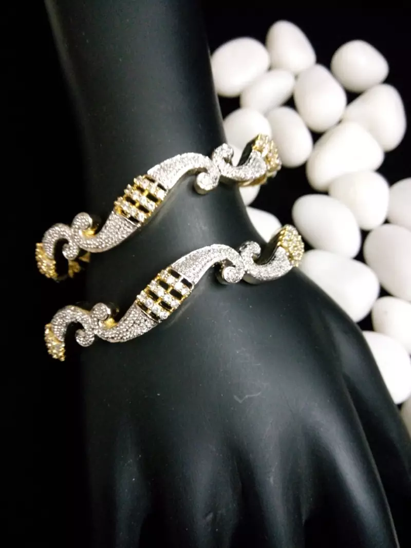 Gold Silver Diamond Bangle