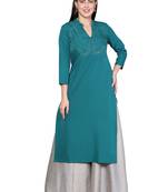Green embroidered cotton cotton-kurtis