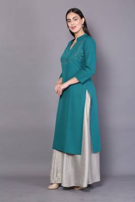 Green embroidered cotton cotton-kurtis 3