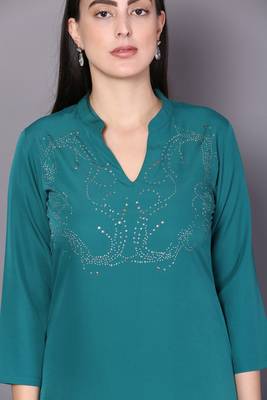 Green embroidered cotton cotton-kurtis 5