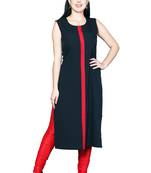 Black embroidered cotton cotton-kurtis