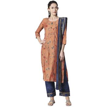 Peach printed viscose kurta sets 1