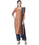 Peach printed viscose kurta sets