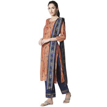 Peach printed viscose kurta sets 2