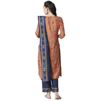 Peach printed viscose kurta sets 3