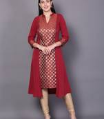 Red embroidered cotton cotton-kurtis