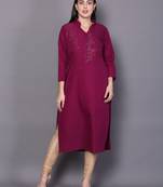 Maroon embroidered cotton cotton-kurtis