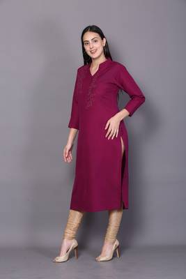 Maroon embroidered cotton cotton-kurtis 3