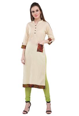 Beige embroidered cotton cotton-kurtis 1