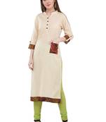 Beige embroidered cotton cotton-kurtis