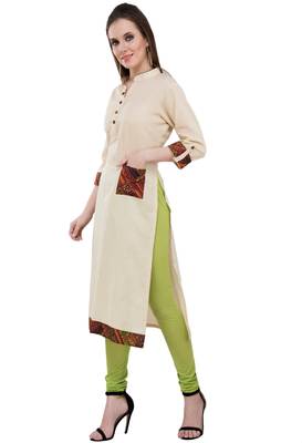 Beige embroidered cotton cotton-kurtis 3