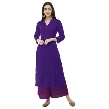 Purple embroidered cotton cotton-kurtis 1