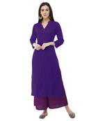 Purple embroidered cotton cotton-kurtis