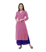 Pink embroidered cotton cotton-kurtis