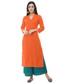 Orange embroidered cotton cotton-kurtis