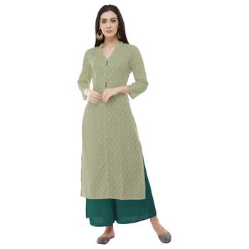 Green embroidered cotton cotton-kurtis 1