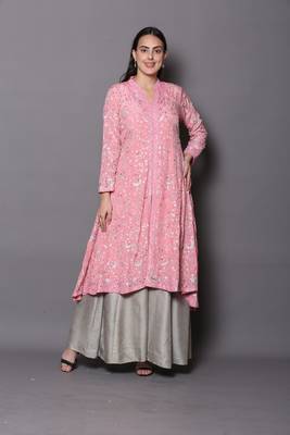 Peach embroidered georgette cotton-kurtis 1