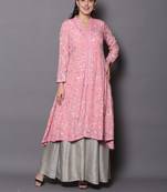 Peach embroidered georgette cotton-kurtis