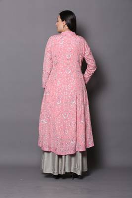 Peach embroidered georgette cotton-kurtis 2