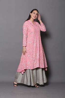 Peach embroidered georgette cotton-kurtis 3