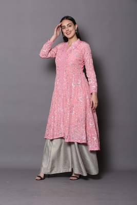 Peach embroidered georgette cotton-kurtis 4