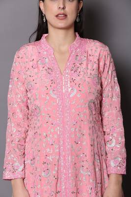 Peach embroidered georgette cotton-kurtis 5